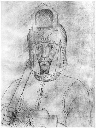 Soldado con casco con visera, del Álbum Vallardi de Antonio Pisanello